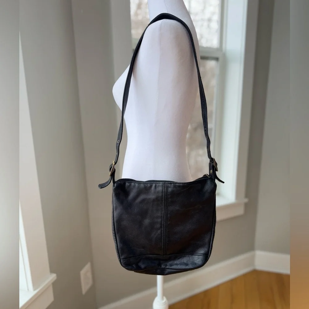 Vintage 90’s Albi Black Hobo Bag with Square Brass Details